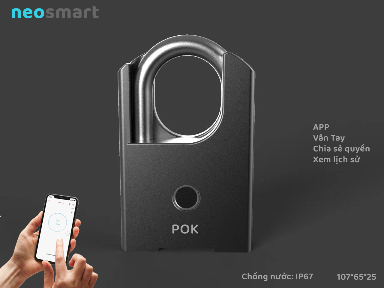 Ổ khóa càng cua vân tay chống cắt POK 70 của neolock